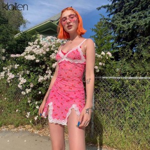 Summer cute girls pink bodycon lace mini dresses 2020 womens fashion casual party wild printing Basic short dress 